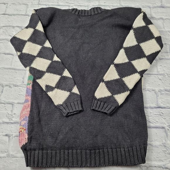 Vintage Ninon de Lenclos Floral Embroidered Harlequin Sleeve Sweater size Small - Picture 2 of 10